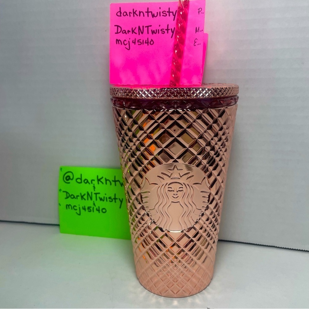 BNWT 1 STARBUCKS 2023 ROSE GOLD JEWELED 16 OZ TUMBLER COLD CUP - Picture 10 of 15